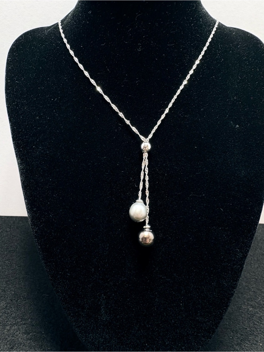 Gorgeous Tahitian Pearl Sterling Silver Lariat Necklace with Adjustable Feature